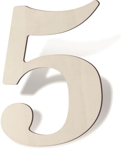 12 Inch Large Wooden Numbers 5 Unfinished Wood Number by Unknown