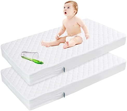 Zippered Crib Mattress Protector Waterproof, 6-Sided Encasement, 2 Pack by Bilobanbabybedding