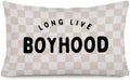 Boys Room Decor 12x20 Pillow Cover, Long Live Boyhood Retro Neutral Checkered by Unknown