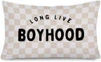 Boys Room Decor 12x20 Pillow Cover, Long Live Boyhood Retro Neutral Checkered by Unknown