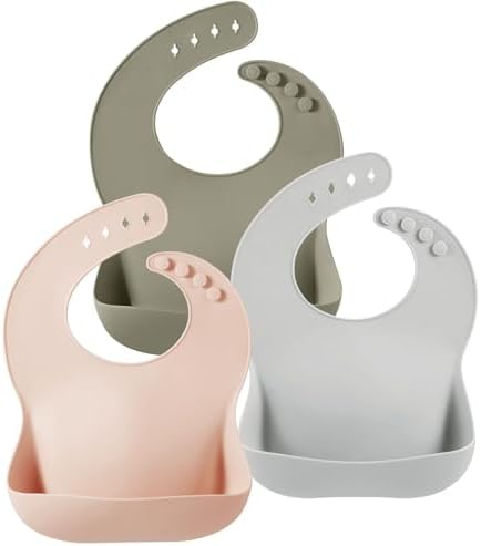PandaEar Set of 3 Silicone Baby Bibs, Waterproof Soft Adjustable Bibs by PandaEar