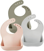PandaEar Set of 3 Silicone Baby Bibs, Waterproof Soft Adjustable Bibs by PandaEar