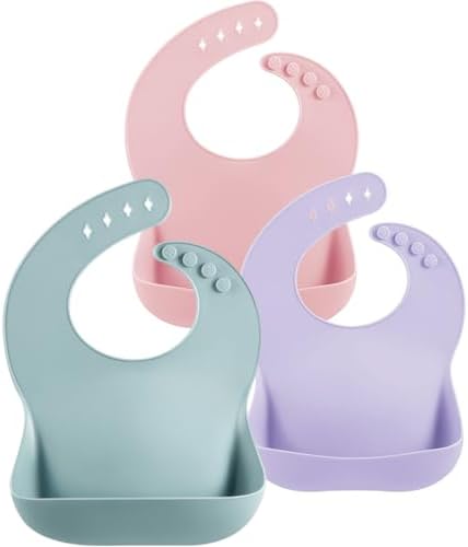 PandaEar Set of 3 Silicone Baby Bibs, Waterproof Soft Adjustable Bibs by PandaEar