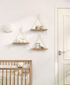 Mkono Macrame Hanging Shelves Boho Wall Decor Set of 3 Floating Wood Shelf - Image 5