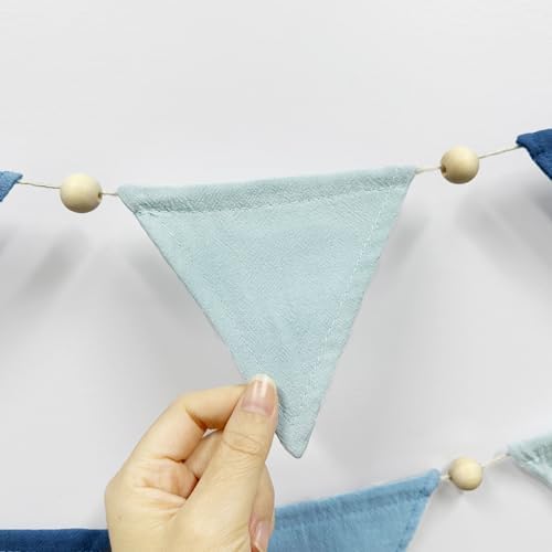 2 Sets of Blue Pennant Wooden Bead Banner Nursery Garland 20pcs Royal Linen - Image 6