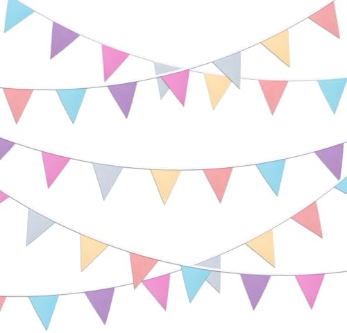 32ft Pastel Macaron Pennant Banner, 36 Piece Cotton Triangle Bunting by Motroce