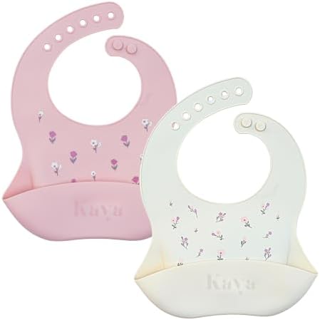 Kaya Silicone Baby Bib Pack of 2, BPA-Free Waterproof Food Catcher, Adjustable by Kaya