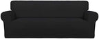 PureFit Stretch Oversized Couch Covers Fleece Sofa Slipcovers Black by PureFit