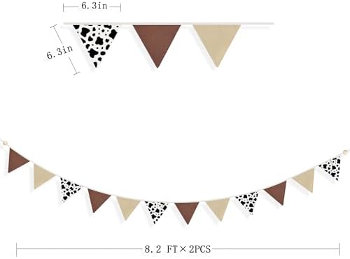 2 Sets of Cow Party Decorations Nursery Garland 24Pcs Brown Western Cowboy - Image 2