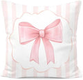Coquette Pink Bow Pillow Covers 18x18, Coquette Room Decor, Blush Pink Striped by Unknown