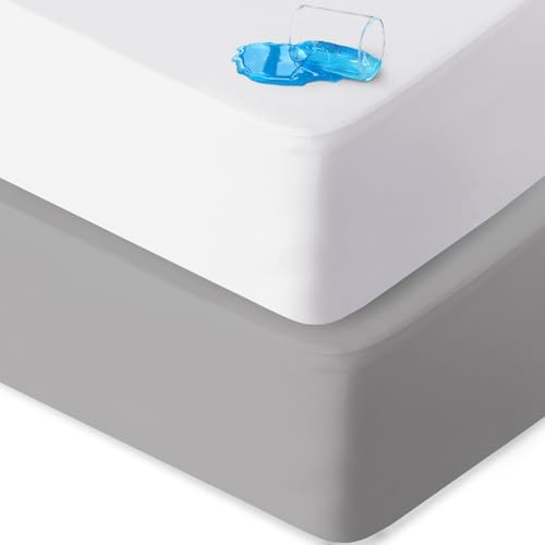 2 Pack Bassinet Sheets Fitted Waterproof White & Grey by Bilobanbabybedding