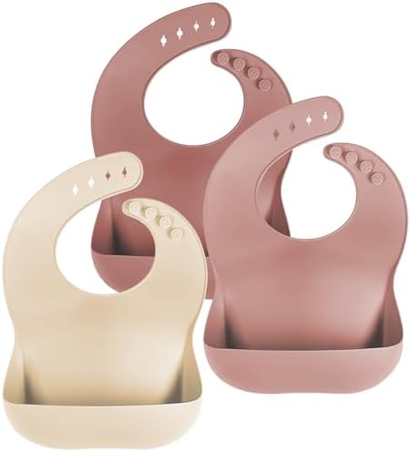 Cuddle Campus Set of 3 Silicone Bibs, Soft Adjustable Bibs by CuddleCampus