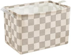 Ohocut Beige Khaki Checkered Canvas Basket, Rectangular Organizing Decorative by Ohocut