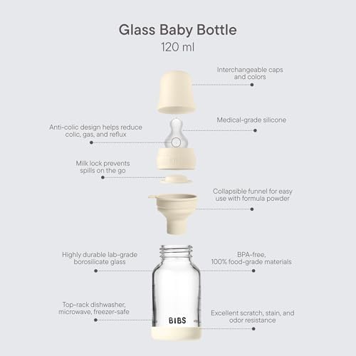 BIBS Glass Baby Bottle, 120 ml, Silicone Nipple - Image 3