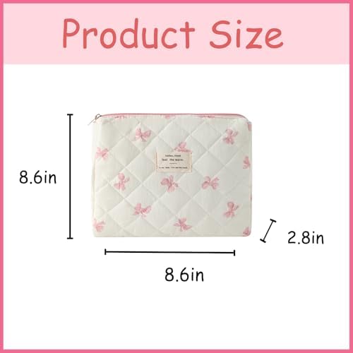 uekeboag Quilted Cotton Makeup Bag 2Pcs Coquette Cosmetic Bag, Large Soft - Image 2