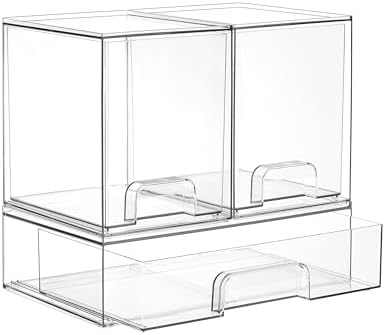 Vtopmart Clear Stackable Storage Drawers Set of 3, Plastic Organizer Bins by Vtopmart