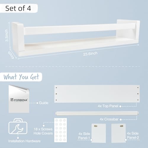Forbena 24 Inch Wall Bookshelf for Kids Bedroom Set of 4, Large Wood Wall Mount - Image 3