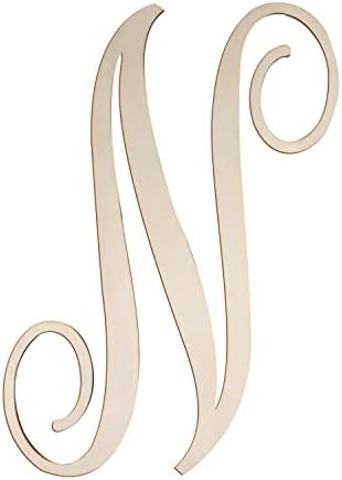 Cursive Wooden Letters N for Wall Decor Large Wood Monogram Letters 14 Inch by Focal20Craft