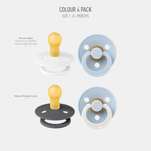 BIBS Color Pacifiers 4-Pack | BPA Free Soother Pacifier | Round Nipple | - Image 2