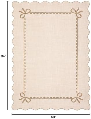 GarveeHome Scalloped Bow Rug 5x7 Washable Beige Rug - Image 2
