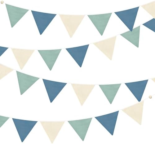 2 Sets of Blue Green Party Decorations 24Pcs Green Blue Fabric Linen Pennant by pinkblume