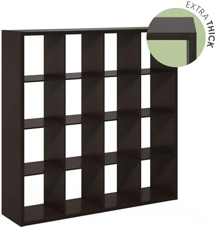Furinno Cubicle 16-Cube Book Shelf, Extra Thick Frame Bookshelf, Dark Oak - Image 7