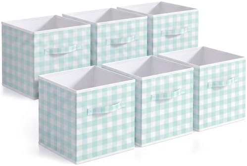 Yalikop 6 Pcs Green Gingham Cube Storage Bins, 11 Inch Fabric Checkered by Yalikop