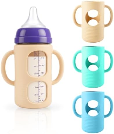 3-Pack Silicone Sleeves for New Lansinoh & Pigeon Glass Baby Bottle 8 oz by Unknown