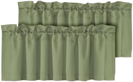 H.VERSAILTEX Blackout Kitchen Sage Green Curtain Valances, Short Window Valance by HVERSAILTEX
