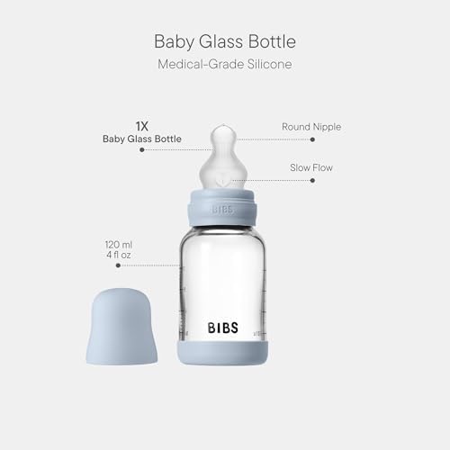 BIBS Glass Baby Bottle, 120 ml, Silicone Nipple, Baby Blue - Image 2