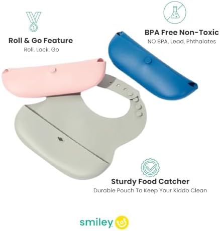 SmileyTot Silicone Baby Bib, Roll-Up Travel Feeding Bib - Image 5