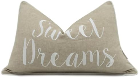 Rudransha Sweet Dreams Embroidered 12x18 Lumbar Pillow Cover, Natural Linen by Rudransha