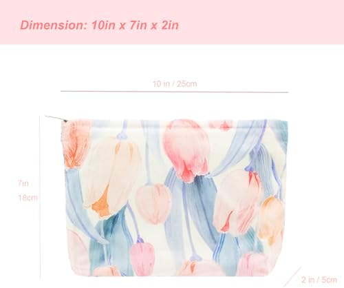 Flat Makeup Bag for Women, Zipper Cosmetic Pouch for Purse, Tulips Pink - Image 5