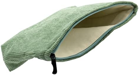Flat Makeup Bag for Women, Zipper Cosmetic Pouch for Purse, Corduroy Green - Image 3