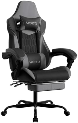 Gaming Chair with Footrest, High Back Gaming Chairs PVC Leather Ergonomic Gamer by WOTSTA