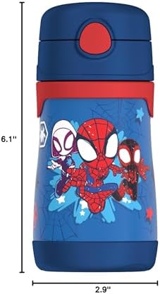 THERMOS Vacuum Insulated Stainless Steel 10oz Straw Bottle, Spidey and His - Image 6