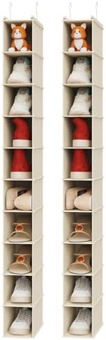 MAX Houser 2 Pack 10 Tier Slim Hanging Shoe Organizer Beige by MAXHouser