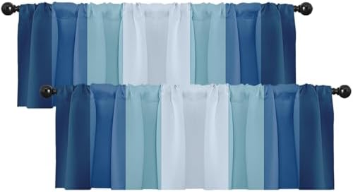 Emvency Valances for Windows, 2 Pack, 52x18 Inch, Coastal Striped by Emvency
