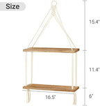 Mkono Macrame Hanging Shelf 2 Tier Boho Wall Room Decor - Image 3