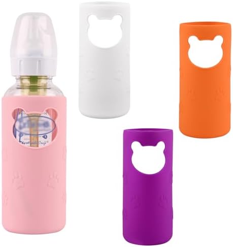 4 PCS Silicone Sleeves for Dr. Brown Natural Narrow Glass Baby Bottle 8 oz by HUAKENER