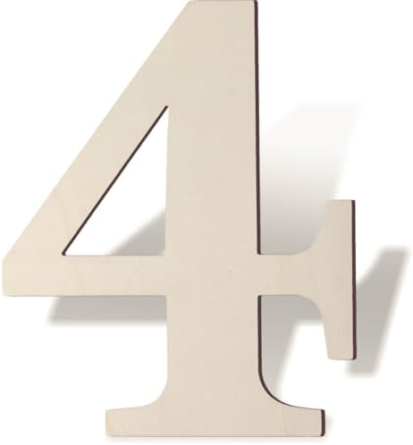 12 Inch Large Wooden Numbers 4 Unfinished Wood Number by Unknown