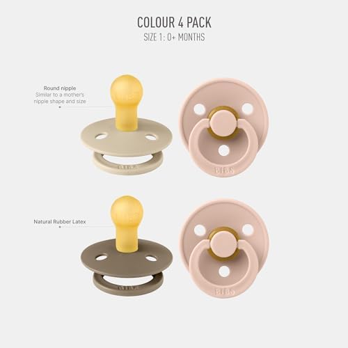 BIBS Pacifiers - Color 4 Pack | Round Nipple Baby Pacifier | BPA Free Natural - Image 2