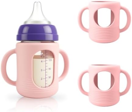 2-Pack Silicone Sleeves for New Lansinoh & Pigeon Glass Baby Bottle 5 oz by Unknown