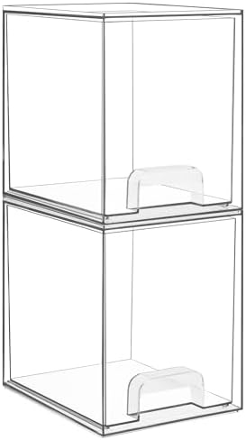 Vtopmart Clear Stackable Storage Drawers, 2 Pack Tall Plastic Organizers by Vtopmart