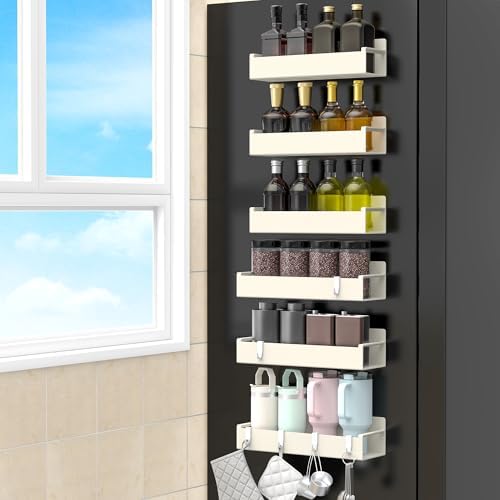 HuggieGems 6 Pack Cream White Magnetic Spice Rack Organizer by HuggieGems