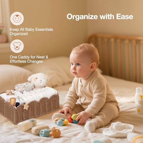 Wicker Diaper Caddy Organizer, Nursery Storage Basket - Image 5