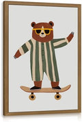 Grajoy Wood Framed Funny Modern Cool Skateboard Bear Wall Art 16x24 Inch by Unknown
