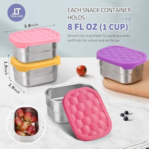 Tanjiae 4Pack Small 8oz Stainless Steel Snack Containers - Image 4