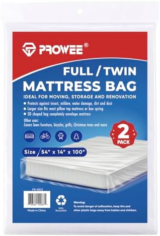 2 PK Twin/Full Mattress Bags for Moving Storage, Waterproof Plastic Full Size by PROWEE