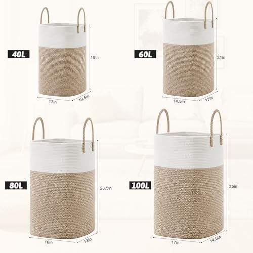 Artfeel Laundry Basket, Woven Cotton Rope Laundry Hamper, 60L Versatile Storage - Image 3